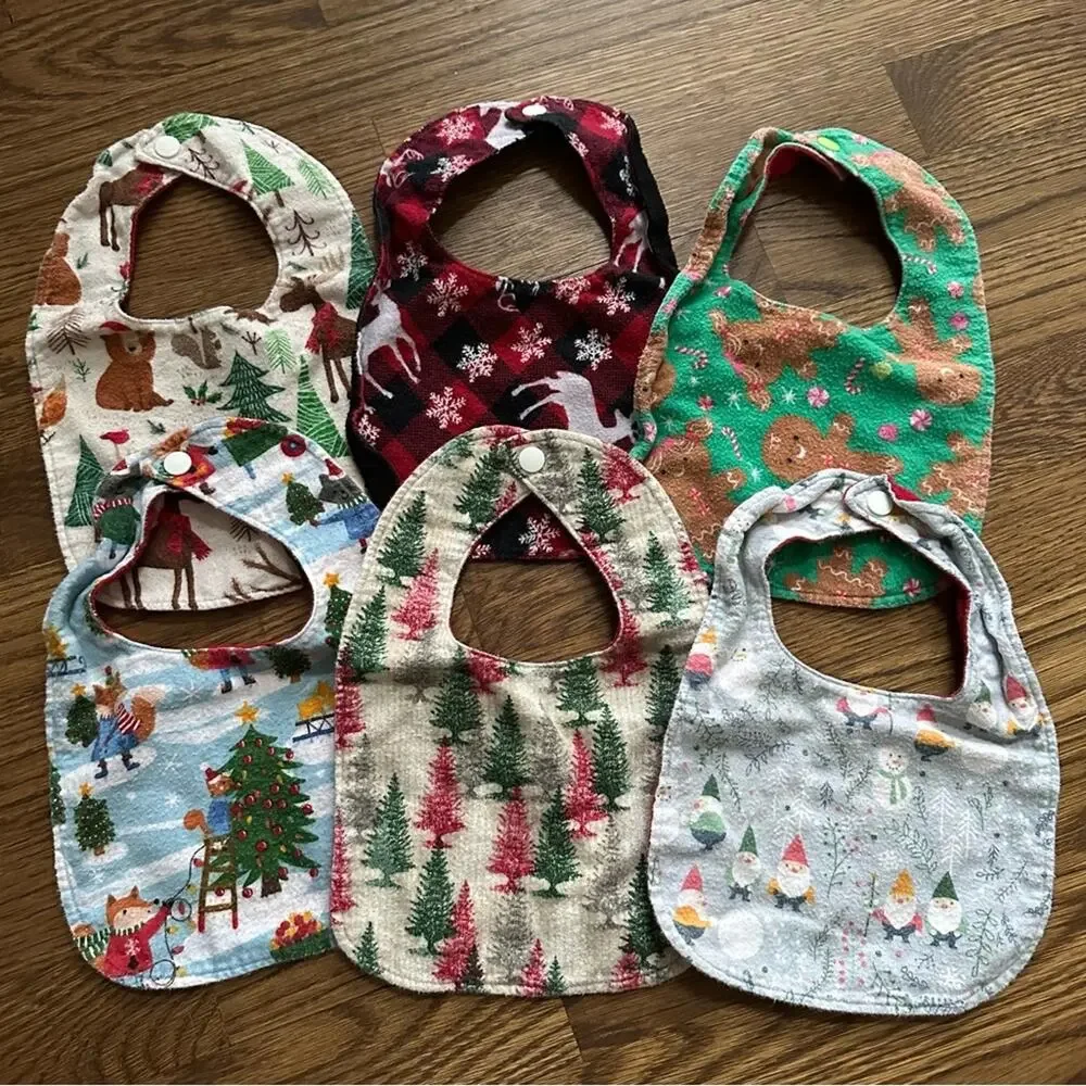 Flannel bibs - winter/holiday/Christmas (set of 6)